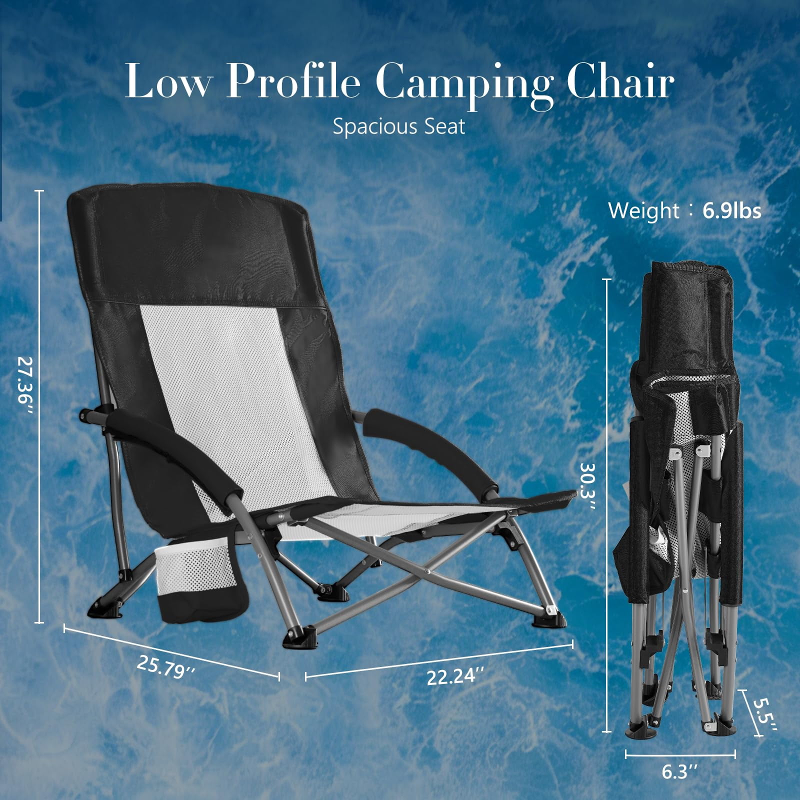 LIFERECORD Light Weight Camping Chairs, Portable Outdoor Folding Beach Chair with Storage Pocket for Beach, Camping Sports, Water Resistant