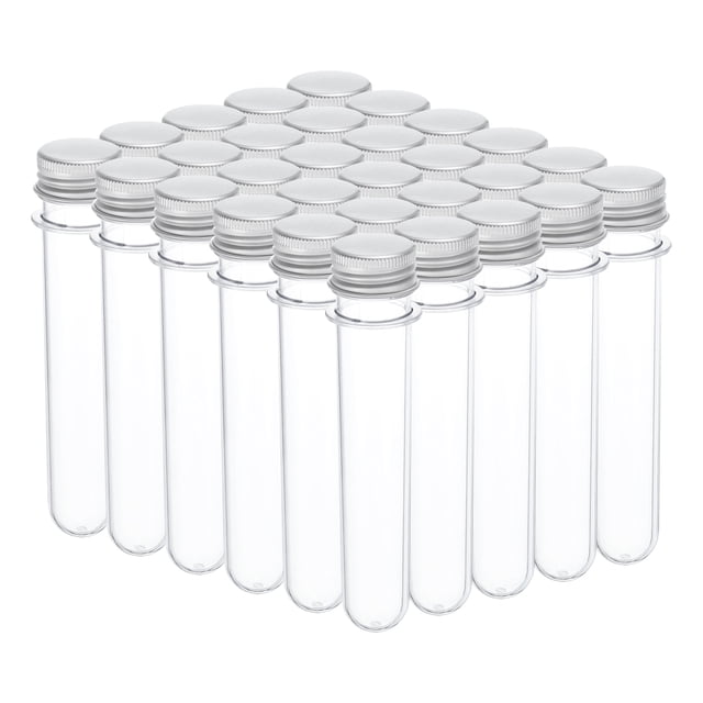 Unique Bargains 45ml Plastic Test Tubes with Screw Caps, 30Pcs 141x25mm Tubes Silver Tone