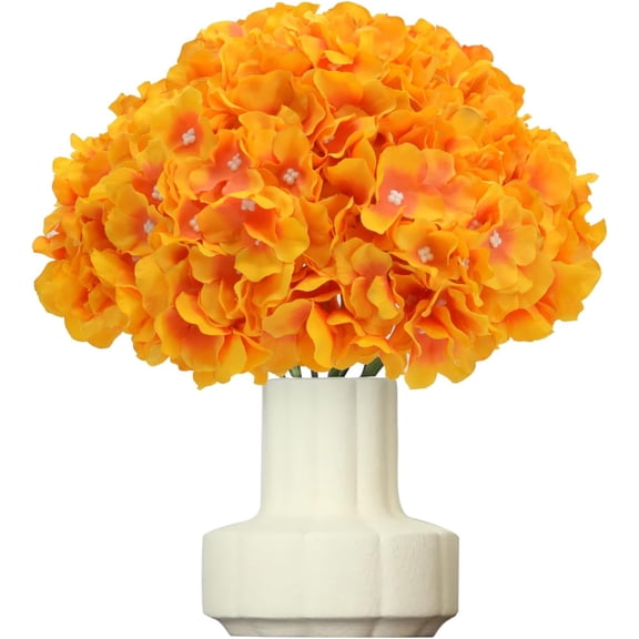 10 pcs Orange Hydrangea Artificial Flowers, Silk Artificial Hydrangea Flowers Head with Stem Hydrangea for Bridal Wedding Baby Shower Home Party Decoration (Orange)