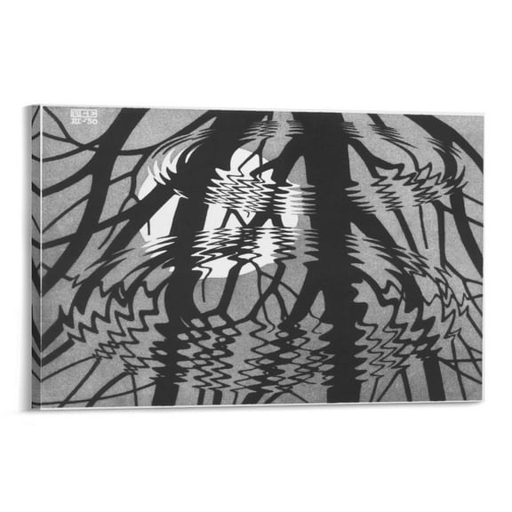 M.C. Escher Rippled Surface Wall Art Poster Wall Art Poster Scroll Canvas Painting Picture Living Room Decor Home 24x36inch(60x90cm)