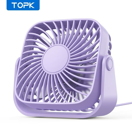 TOPK USB Desk Fan , Strong Three-Speed Wind Small USB Fan,Quiet Operation, 360° Rotatable Square Personal Cooling Fan for Office Home Table and Desktop