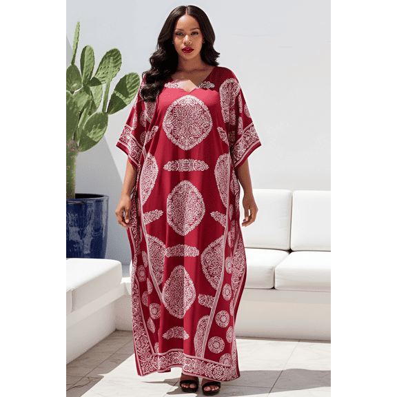 Oussum Women Plus Size Kaftan Dresses for Ladies Kimono Sleeve Caftan Long Summer Maxi Kaftans