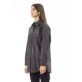thumbnail image 2 of Alpha Studio Chic Brown Leatherette Shirt with Front Pocket, 2 of 3