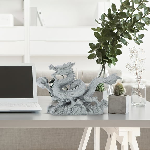 AURARMLET Grey Resin Dragon Statue Decorative Figurine for Indoor Desktop Garden Home Office Decor