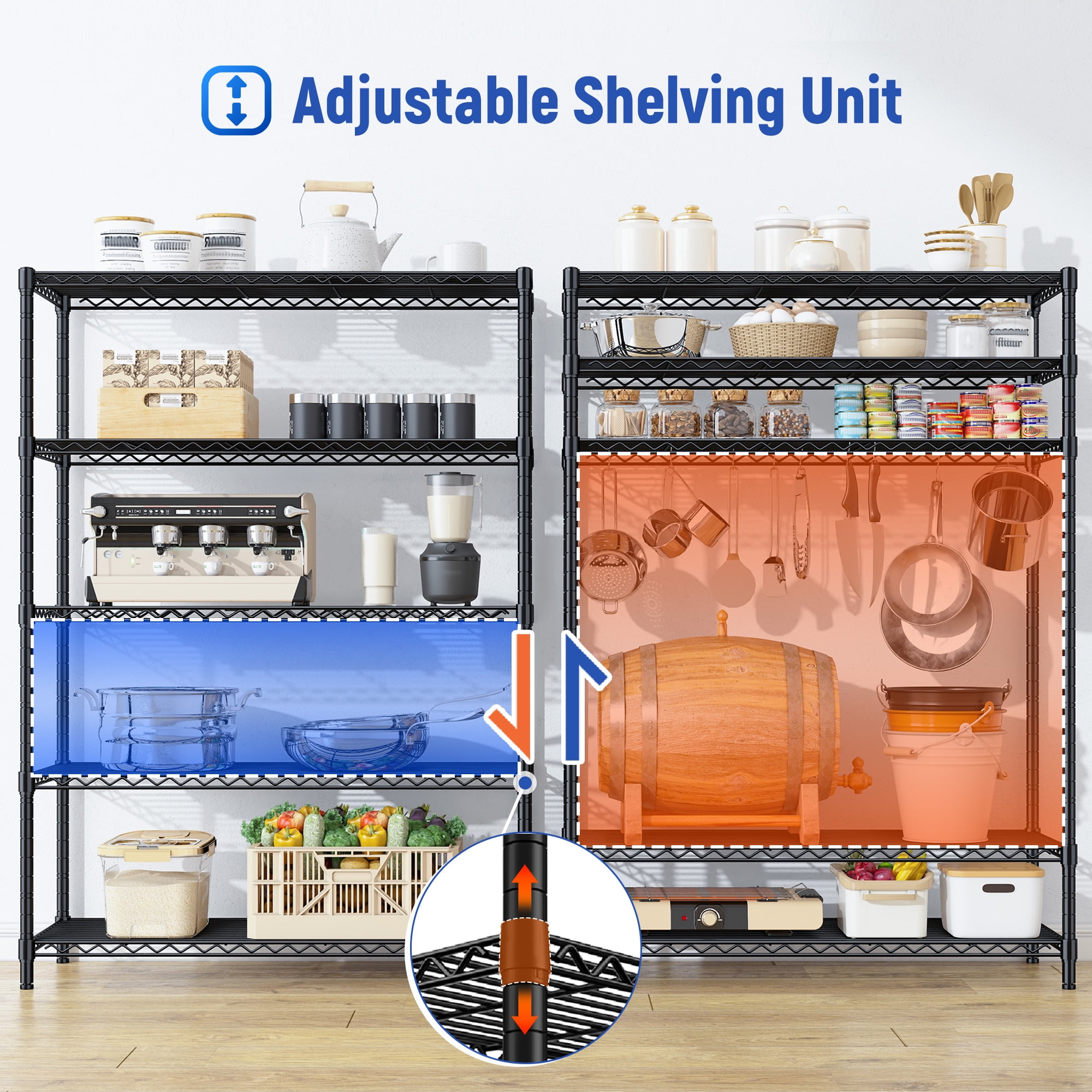 REIBII 71"H Wire Shelving Storage Shelves Metal Shelves for Storage,35.4"Wx13.7"D,Adjustable 5-Tier Garage Shelving Heavy Duty Storage Rack Pantry Shelf Kitchen Shelving,Black