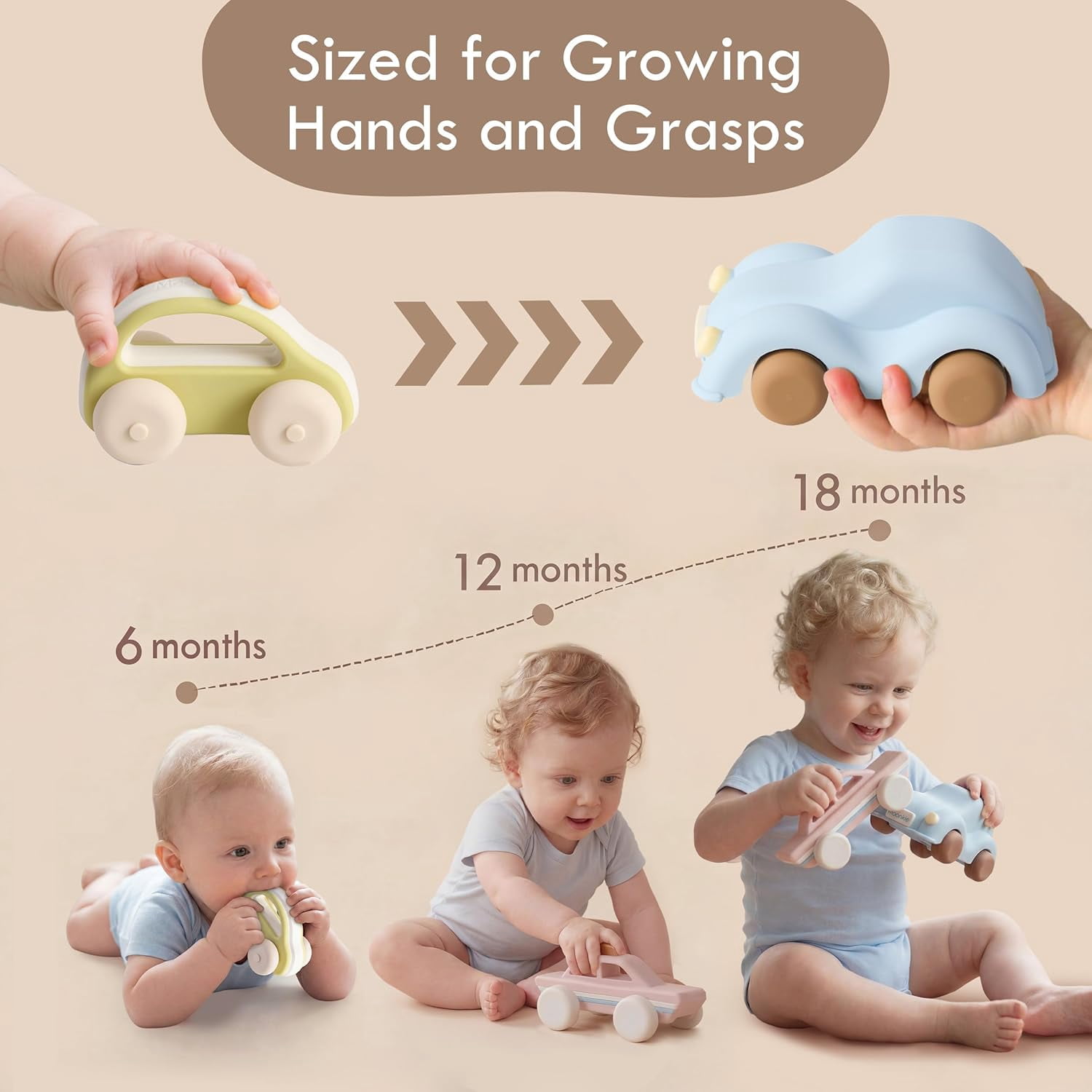 Moonkie Food Grade Silicone Toy Cars for Toddlers 1-3, Push and Go Baby Car Toys 6-12 Months+, One-Piece Design Infant Toys, Birthday Gifts for 1 Year Old Boy Girl, Easy to Clean & Grasp, 3 Pack