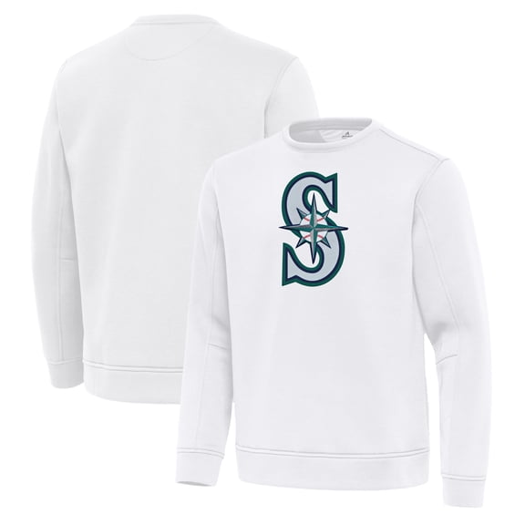 Men's Antigua White Seattle Mariners Relevant Lightweight Pullover Sweatshirt