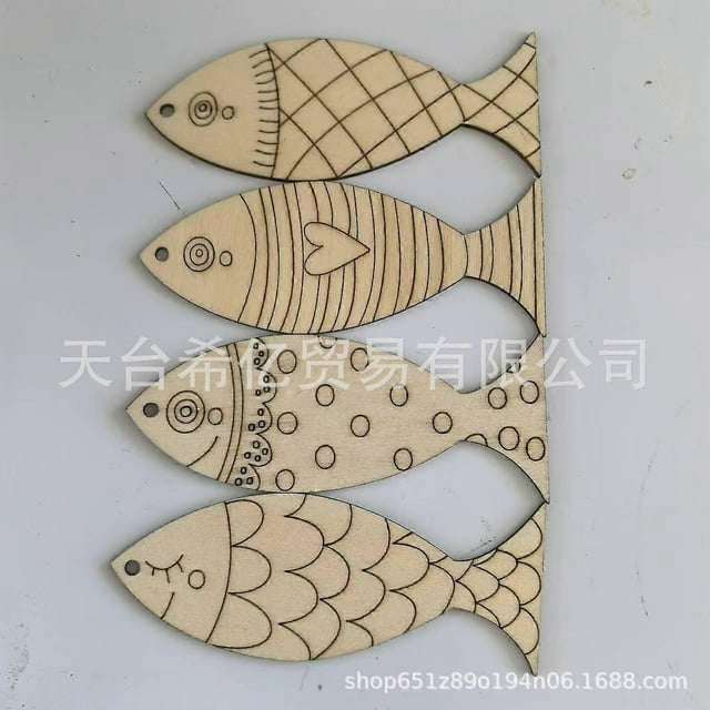 200pcs Wooden Fish Wall Hanging Decor Coastal Beach Themed Fish Sculpture Mediterranean Style Rustic Nautical Fishing Ornament DIY Paintable Craft