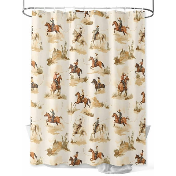 Boanket Polyester Fabric Western Cowboy Shower Curtain, Vintage Country Horse Plants Art Waterproof Bathtub Curtain Bathroom Decor Set with Hooks 36 x 78 Inches,