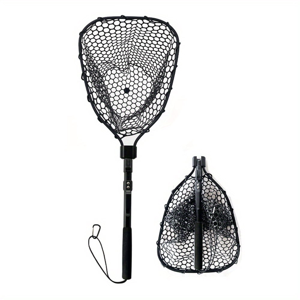 Collapsible Fly Fishing Landing Net with Soft Rubber Mesh, Safe Catch & Release Design, Aluminum Alloy Frame, Comfort EVA Handle and Durable Carabiner