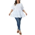 thumbnail image 2 of Agnes Orinda Women's Plus Size Easter Tops Swiss Dots Back Tie Crew Neck Ruffle Short Sleeve Tiered Hem Summer Casual Blouses 4X White, 2 of 6
