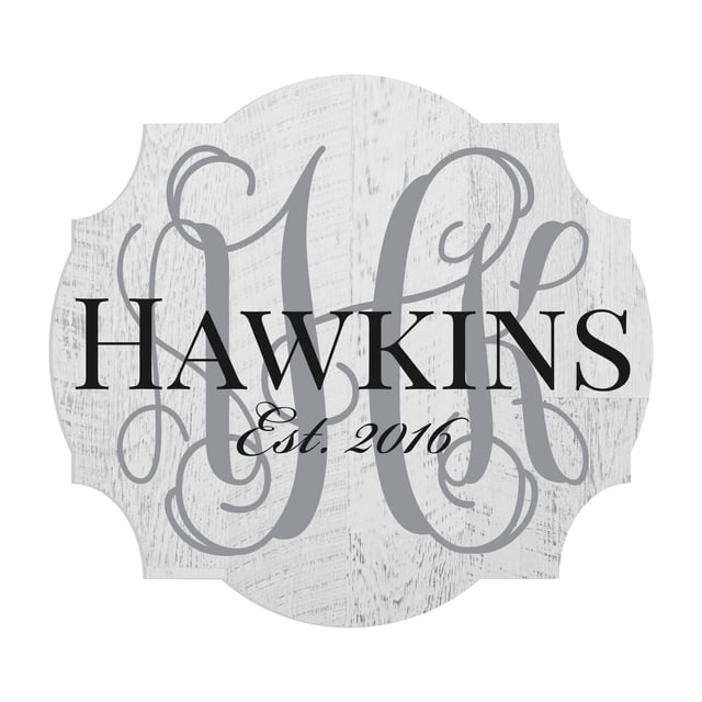 Personalized Printed Wood Family Name Sign Vine Monogram 18x20
