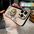 thumbnail image 4 of Case for iPhone 13,3D Butterfly Flower Kickstand Bling Glitter Diamond Marble Ring Stand Shockproof Women Girls Rhinestone Phone Case for iPhone 13,6.1 inch 2021 (DLH Gold), 4 of 13