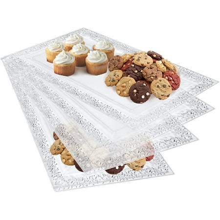 Yumchikel Clear plastic serving Tray and serving platters 14" x 7.5" pack of 4