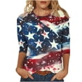 thumbnail image 1 of Mujeres de Verano Tops Suelto Ajuste No Posicionamiento Impreso Cuello Redondo Tres Cuartos de Manga 3/4 Manga Camiseta con Capucha de Moda Suelto para la Primavera Y el Verano Día de la Independenci, 1 of 6