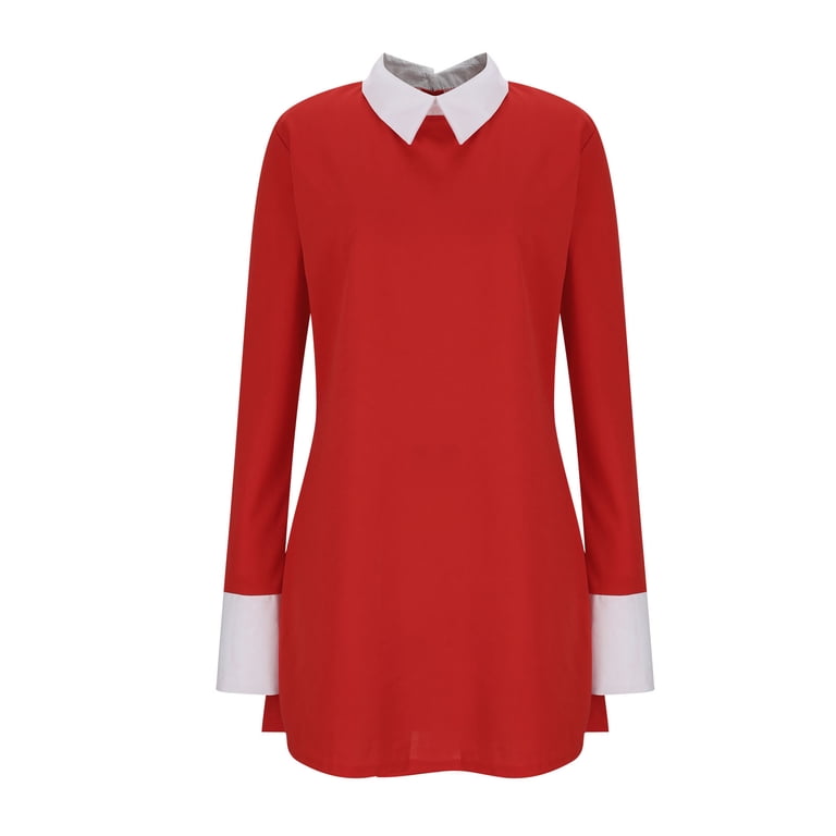 Antinious Women Winter Frock Dress Long Sleeve Color Back Button Collar  Knee Length Dress,Winter Dresses for Women,Long Sleeve Party Dress for ...