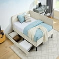 thumbnail image 5 of YYAo Futon Sofa Bed, Futon Couch, Full Size Upholstered Platform Bed Frame with 2 Storage Drawers, Beige, 5 of 12
