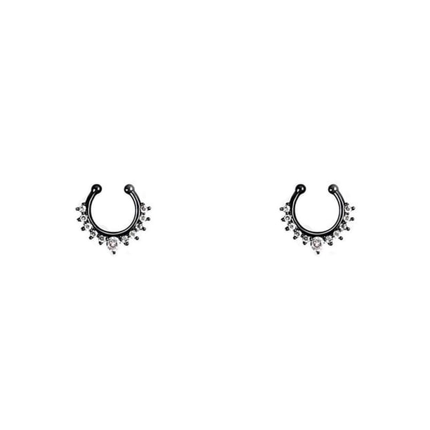 Jumpingount Anillo de nariz falso, tachuelas de aleación, para el labio del cuerpo, Clip para cumpleaños, joyería Punk personalizada, Cristal blanco rosa mostrar como imágenes 2piezas