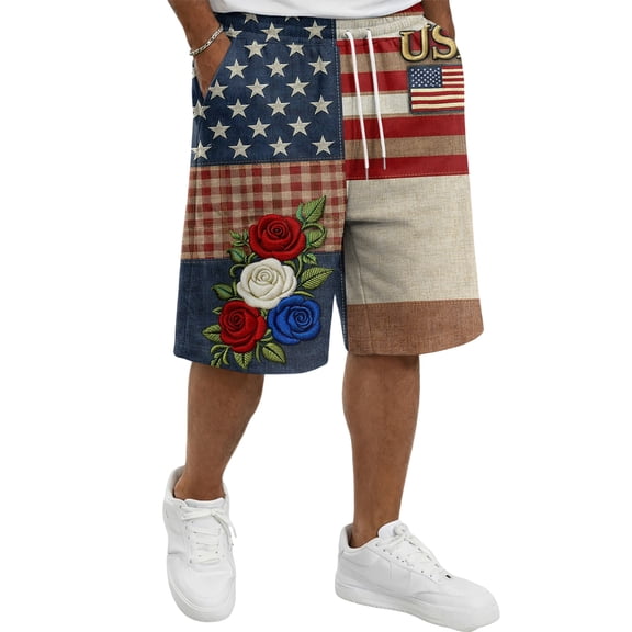 Iaqnaocc 250 Anniversary Usa Mens Sweatpants Patriotic American Flag Floral Print White Shorts Men Drawstring Running Workout Elastic Beach Shorts for Men With Pockets Blue 5XL