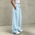 thumbnail image 4 of Women's Foldover Waist Sweatpants Loose Fit Casual Bottoms Solid Color Drawstring Wide Leg Trousers With Side Pockets, 4 of 6