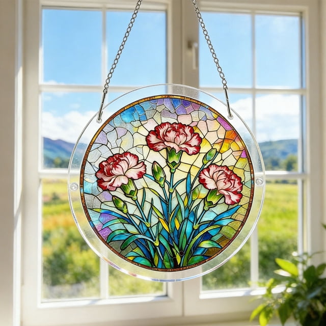 Acrylic Puzzle Window Hanging Decor, Transparent Stained Glass Colorful Window Ornament, Light Refraction, for Home Walls Balconies Cafes