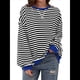 thumbnail image 1 of Sudadera Holgada Informal de Larga con Cuello Redondo y Bloques de Colores A Rayas de Gran Tamaño para Mujer, Estilo Y2K y Negro L, 1 of 10