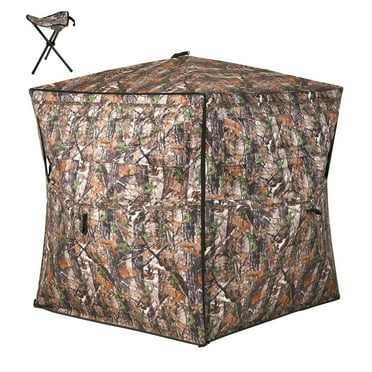 YUONAO 360° See-Through Hunting Blind 58"x58"x66" with Fully Open Door, Hunting Stool for 2-3 People – Portable Deer Turkey Ground Blind for Outdoors