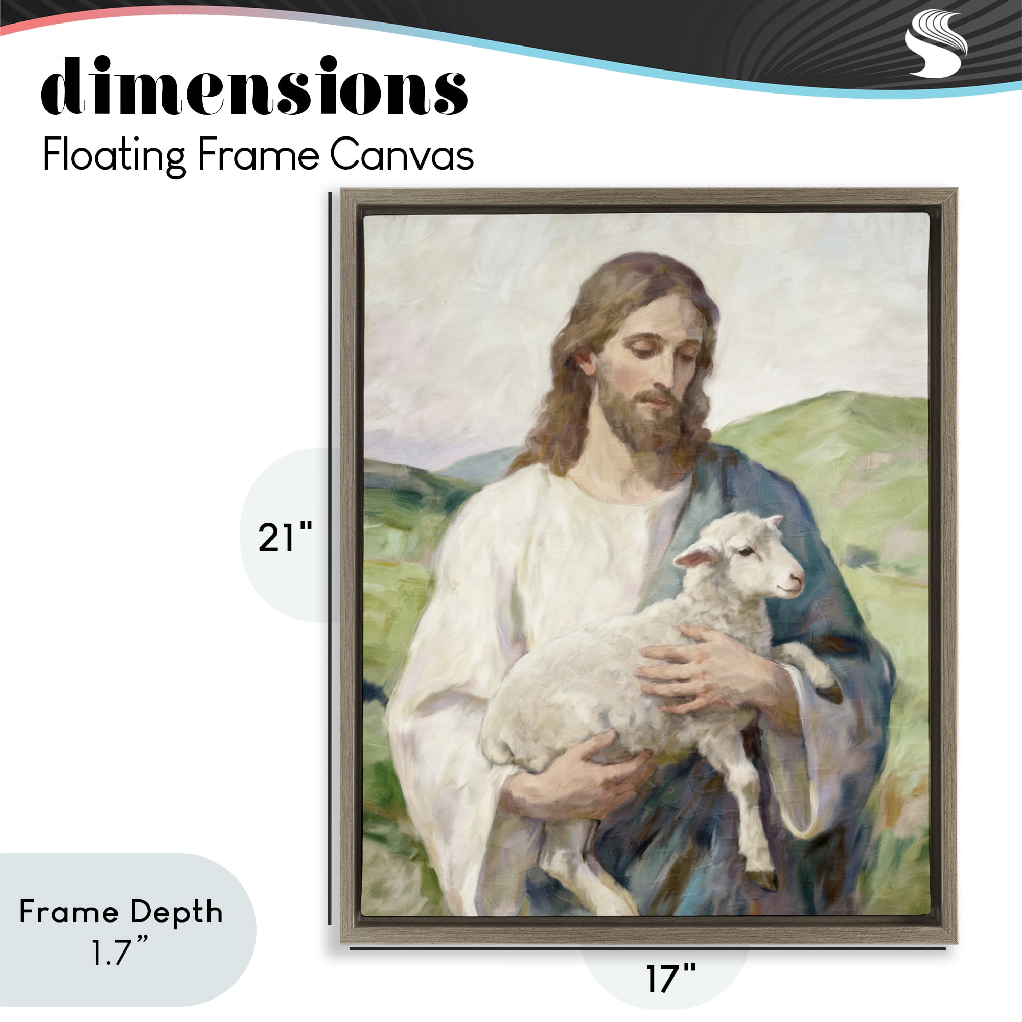 Stupell Industries Little Lamb & Spiritual Figure Brown Framed Floater Canvas Wall Art, design by Kim Allen