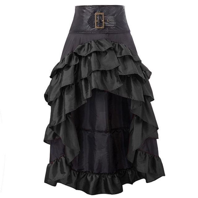 Kcodviy Ladies Halloween Medieval Retro Mini Skirt Front Short Back Long Maternity Skirts Irregular Ruffle Edge Patchwork Satin Skirts for Women Cake Skirt Half Skirt