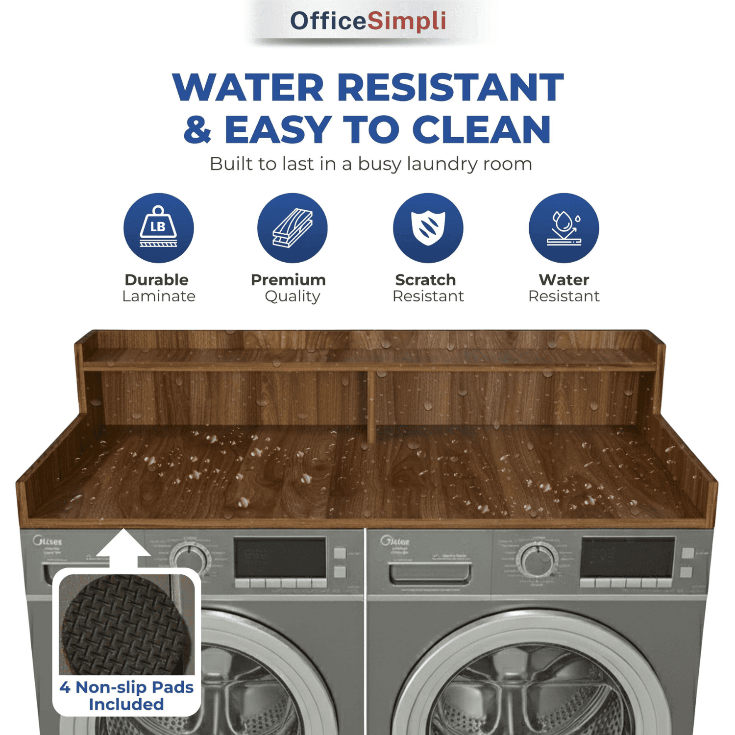 OfficeSimpli Large Washer Dryer Countertop with Shelf, 30 x 58 Inch Made in USA Laundry Countertop Over Washer and Dryer with Non-Slip Pads, Storage Shelf, Laundry Topper Organizer, California Walnut