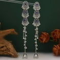 thumbnail image 4 of Indain Jhumki Bell Long Chain Tassel Dangle Drop Statement Earrings for Women - Boho Exaggerated Oxidized Ethnic Bollywood Beaded Jhumka Threader Dangling Stud Earring Dainty Crystal Chandelier, 4 of 4