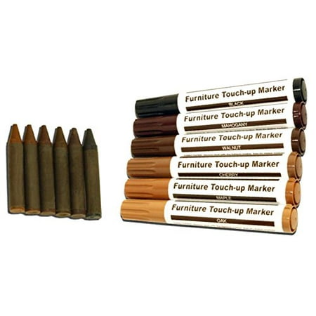 - 12pc Furniture Scratch Restore & Repair Touch-Up Kit - 6 Wax Stick Crayons & 6 Felt Tip Markers