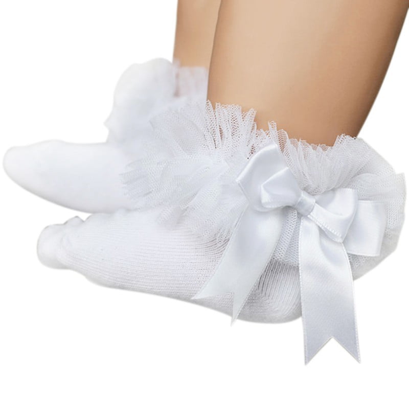 Girls Cute Bow Socks Ruffle Cotton Lace Princess Frilly Ankle Kids Short Socks