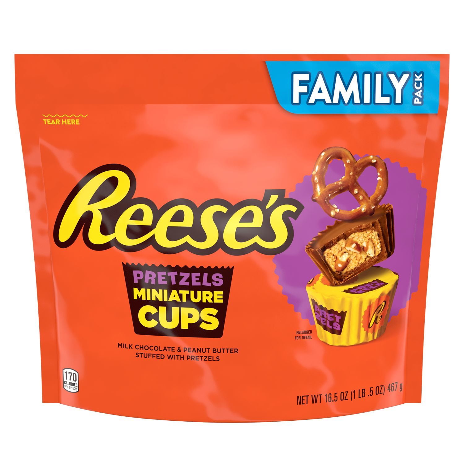 REESE'S Mini Stuffed with Pretzels Milk Chocolate Peanut Butter Candy, 16.5 Oz (5 Count)