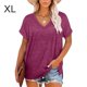 thumbnail image 3 of Qarigey Camiseta de mujer con cuello en V, manga corta de color sólido, blusa dividida de color sólido Prendas para la parte del cuerpo Rojo púrpura SG, 3 of 6