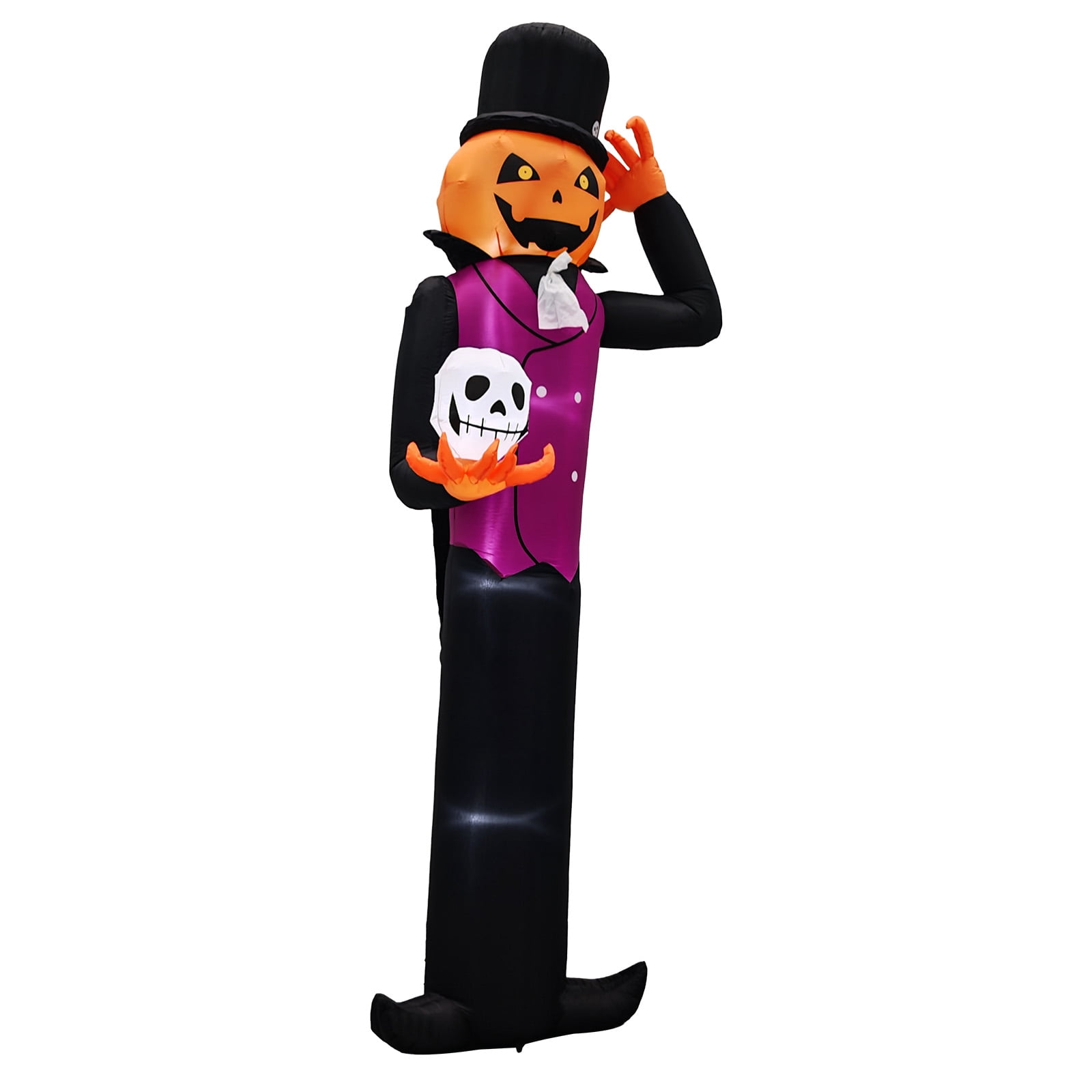 Astoutdoor 12 ft Halloween Inflatable Pumpkin Man Holding Skull with Built-in White LEDs
