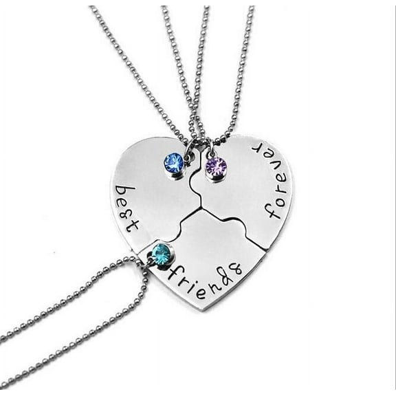 Sexynecklace 3Pcs/Set "Best Friend Forever And Ever" Bff Friend Necklace Set 3 Pieces Heart Shape Puzzle Hand Stamped Friendship Jewelry