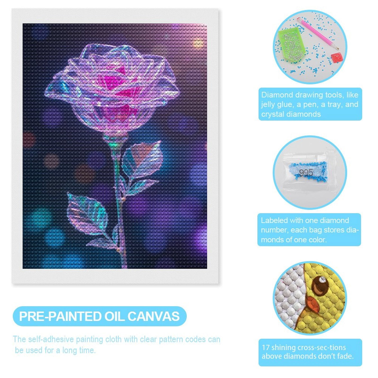 Diamond Art Kits for Adults, Crystal Rose Light Sparkle 5D Diamond Painting Kits for Adults Beginners, DIY Full Drill Diamond Painting, Gem Art and Crafts 12x16