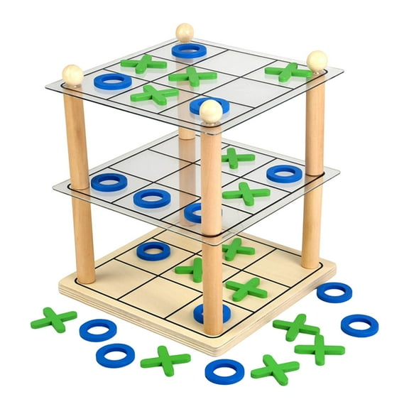 Chess Game Wooden Tic Tac Toe Strategy Game Durable Wood Material for Indoor Outdoor Family Night Fun