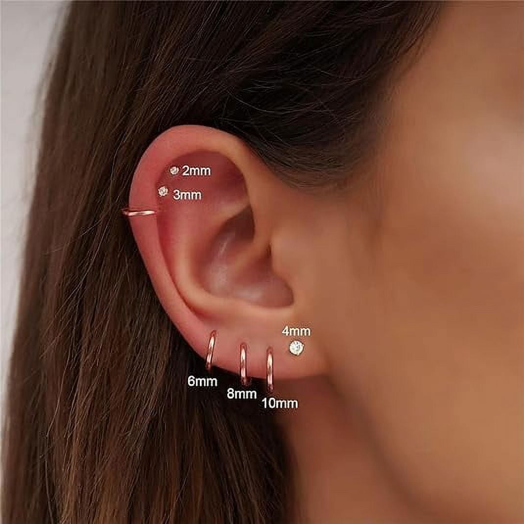 Knubmt 12 Pairs 316L Stainless Steel Earring Set 14K Gold Plated Hoop Earrings Flat Back Stud Earrings for Women Men, Rose Gold