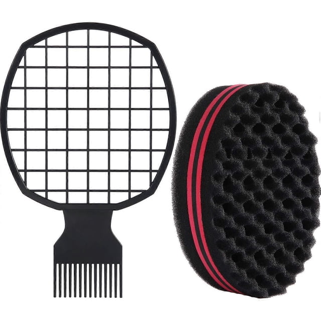 Set de peine y esponja para cabello afro, herramienta de peinado 2 en 1 para ondas y rizos definidos.
