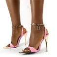 thumbnail image 2 of KBODIU Women's Strappy Heels, Metal Chain Heeled Sandals Candy Colored Pointed Sandals Fashion 11 cm High Stiletto Pump, Bright Slingback Stiletto Sandals Pink 39, 2 of 6