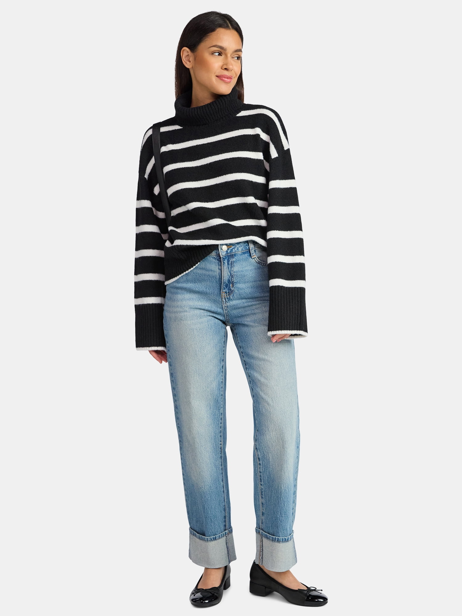Time and Tru Women's Chunky Turtleneck Pullover Sweater with Long Sleeves, Mid-weight, Sizes XS-XXXL