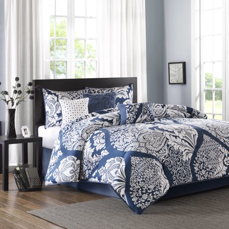 7-Piece Luxury Comforter Set in Damask Indigo, California King