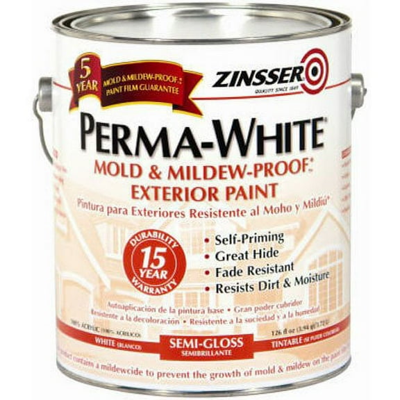 Zinsser 3131 Perma White Exterior Semi-Gloss Paint, 1 Gallon