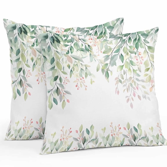 Rattails Leaves Outdoor Pillow Covers Pack of 2 Vines Plants Branch Gradient Watercolor Waterproof Throw Pillow Covers Decorative Cushion Cases for Patio Garden Tent Balcony Couch 18x18 inch