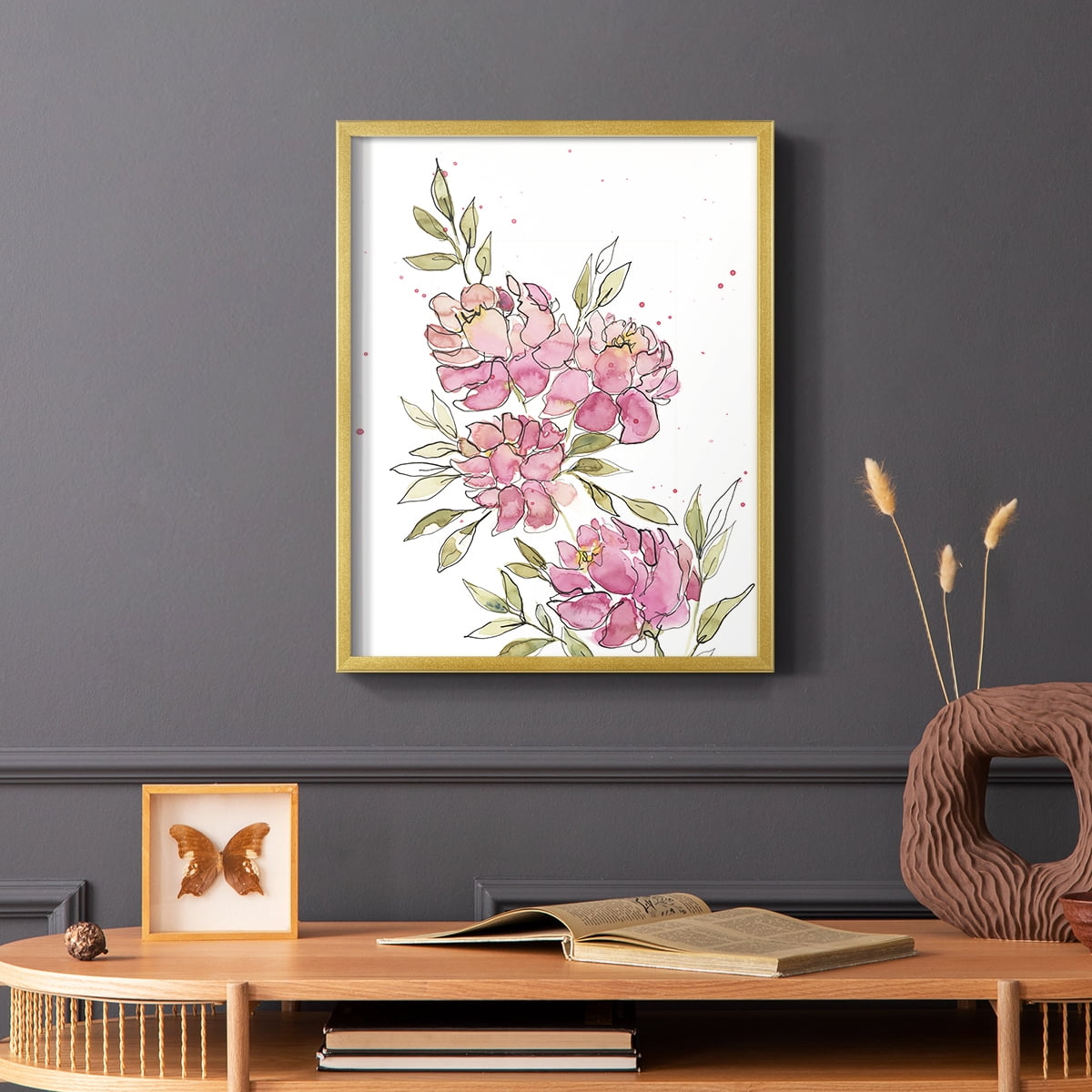 Watercolor Blooms I Framed Print in Gold Solid Wood 22 x 28 Framed Print