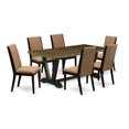thumbnail image 2 of East West Furniture V677LA147-7 7-Piece Amazing Dining Room Table Set an Outstanding Distressed Jacobean dining table Top and 6 Gorgeous Linen Fabric Parson Dining Room Chairs with Stylish Chair..., 2 of 10