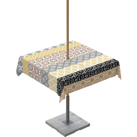 Boanket Outdoor Tablecloth with Umbrella Hole for Patio/Picnic/Party/Camping, Boho Waterproof Table Cloth Square Cover Washable, Colorful Striped Modern Geometric Abstract Art Ethnic 60"x 60"