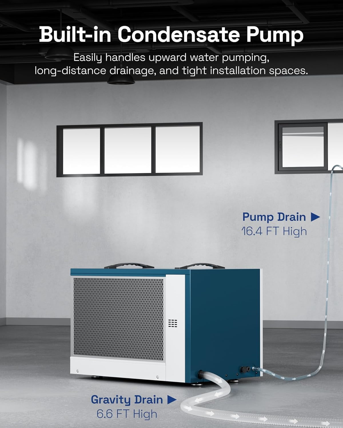 HBN 125 Pints Commercial Dehumidifier with Pump and Drain Hose, Industrial Dehumidifier for Basement and Crawl Space up to 6500 Sq. Ft, Large Capacity, Built-in 24-Hour Timer